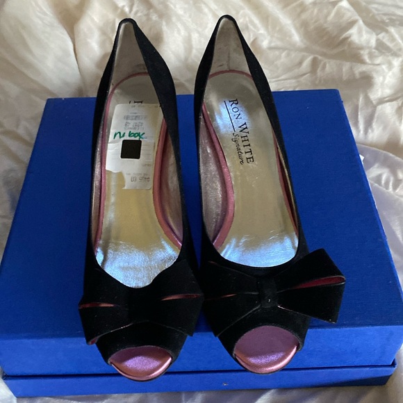 Ron White Gorgeous Black Suede Shimmering Pink Bow Shoes Made in Italy 🇮🇹 - Picture 4 of 15